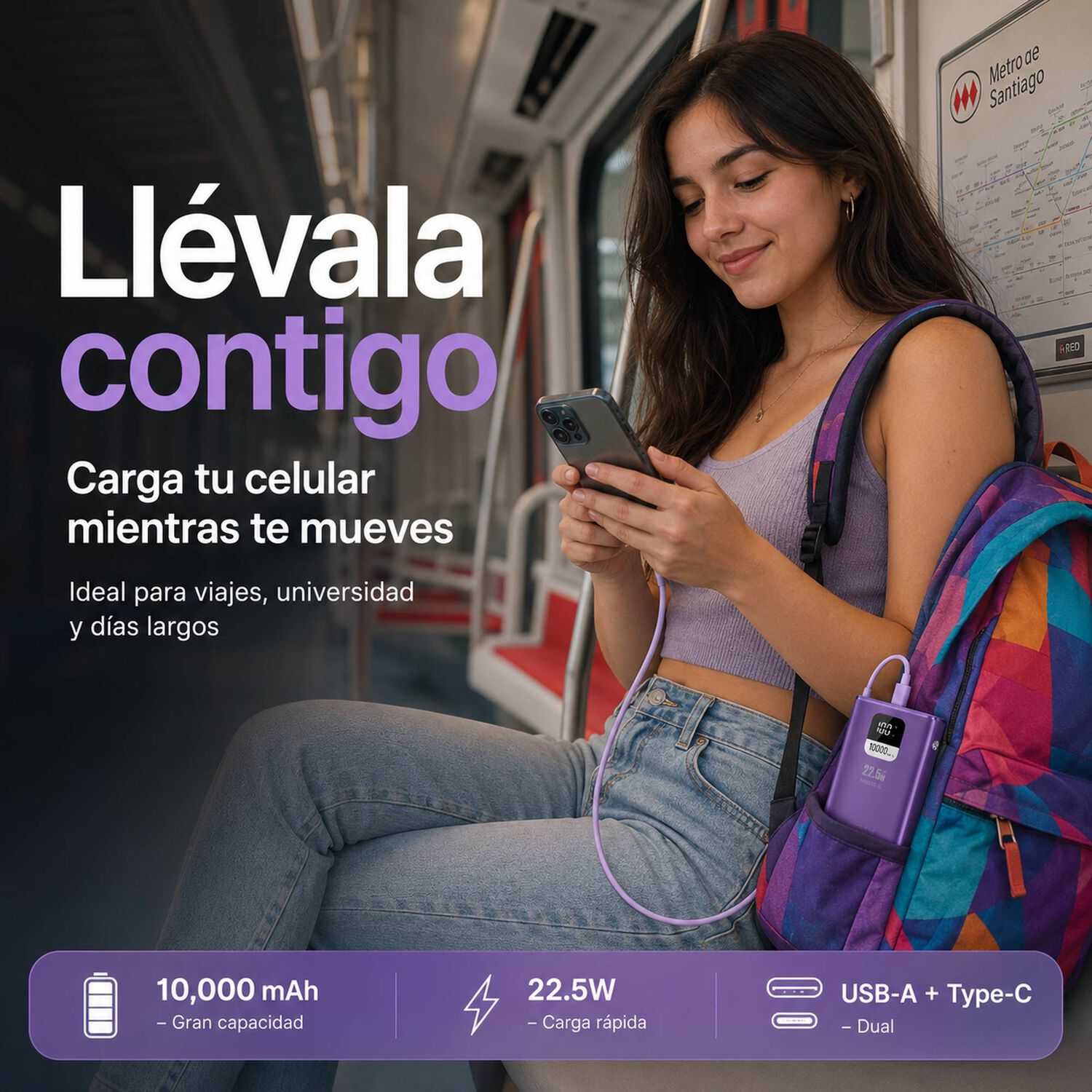 Bater&iacute;a Externa Power Bank 10000 Mah 22.5w Ucp10mpd Morada image number 3.0